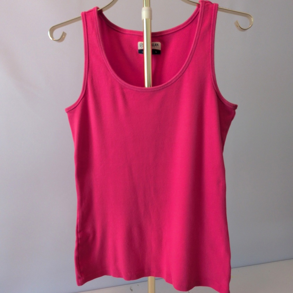 Magellan Outdoors Tank Top Womens L Pink Ribbed Cotton Blend Scoop Neck Active